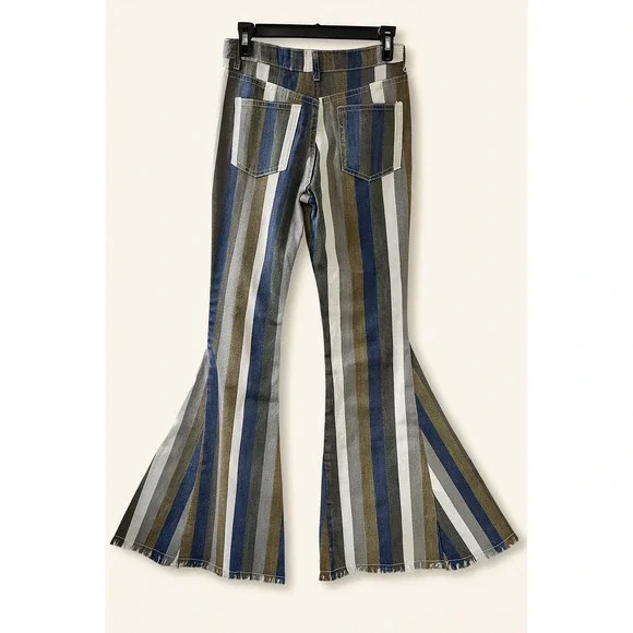 Hope L Bell Bottom Jeans Vintage Style Striped Boho Retro Y2K Hippie 70's Retro - Picture 4 of 14
